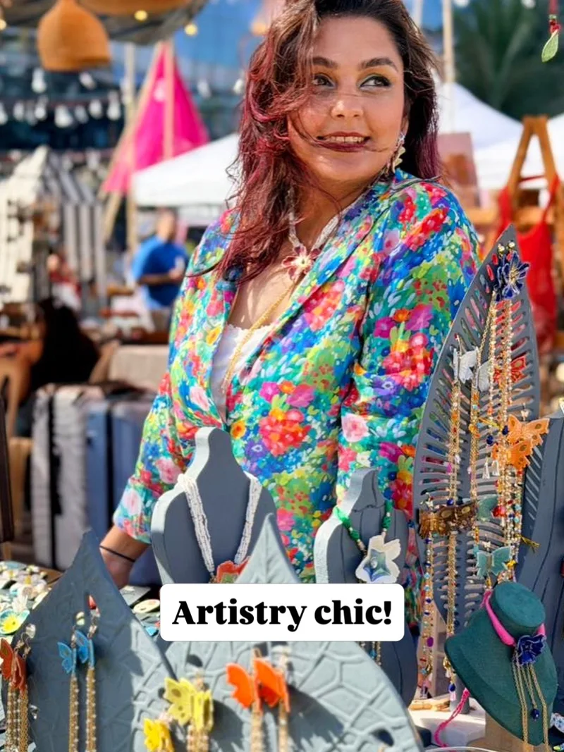 Customer wearing an Elate Hues floral shirt