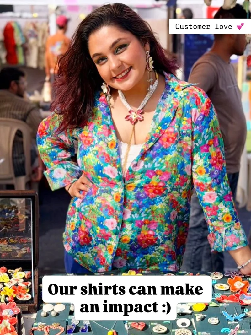 Customer smiling in an Elate Hues shirt
