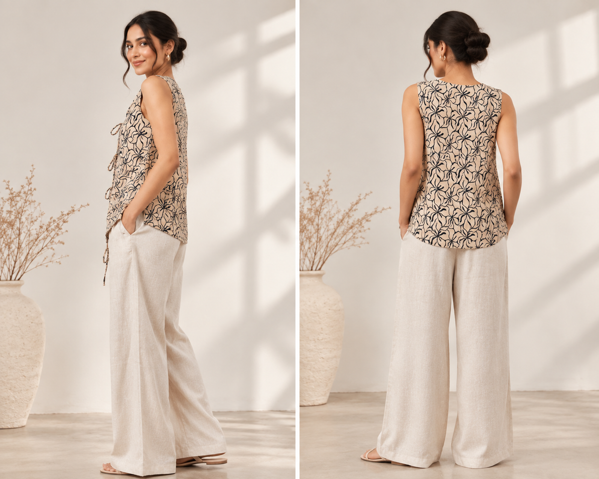 Beige Black Florals Waistcoat, photo 3